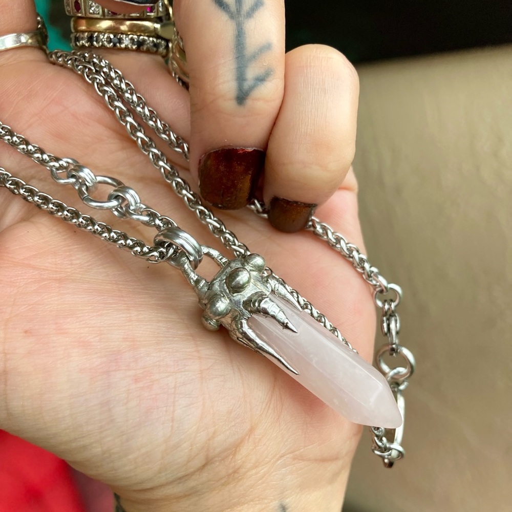 Natural Rose quartz crystal gemstone boho goth stone  charm necklace - Picture 6 of 14